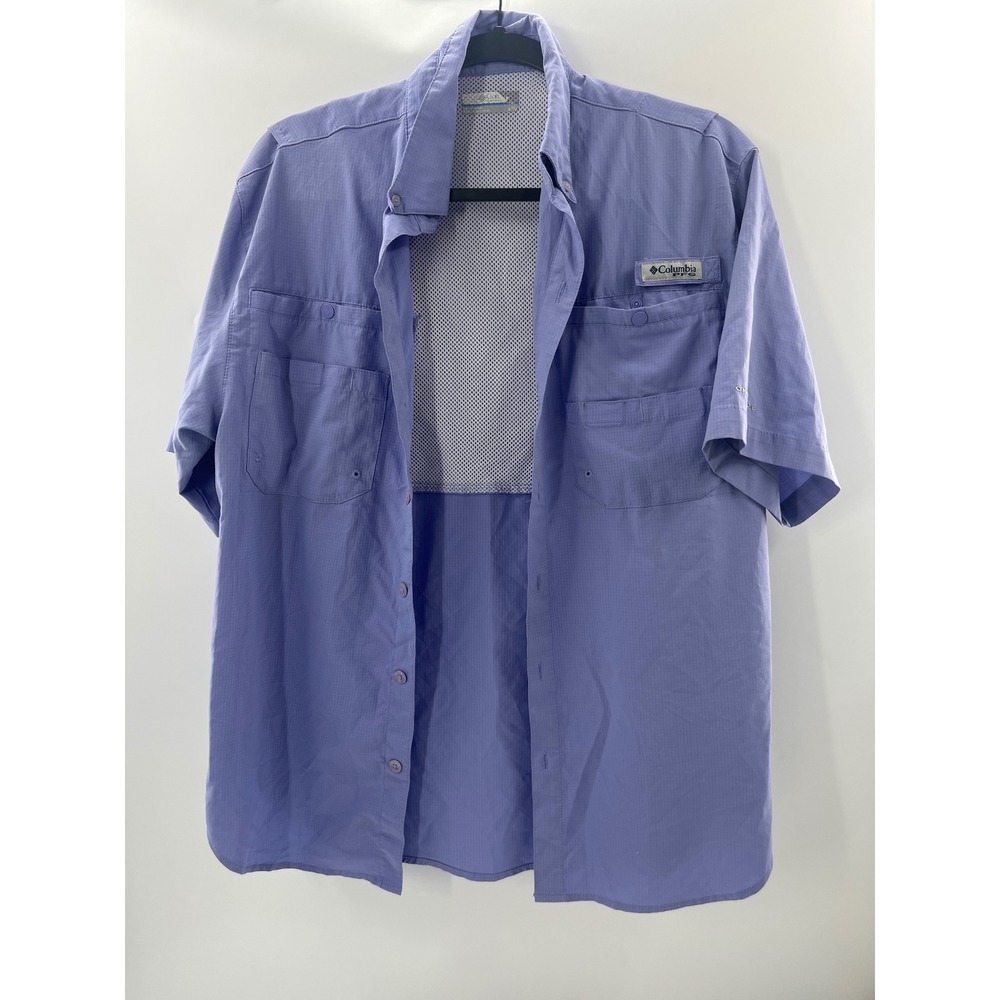Columbia PFG Mens Small Purple Short Sleeve Button Up Fishing Shirt Ripstop